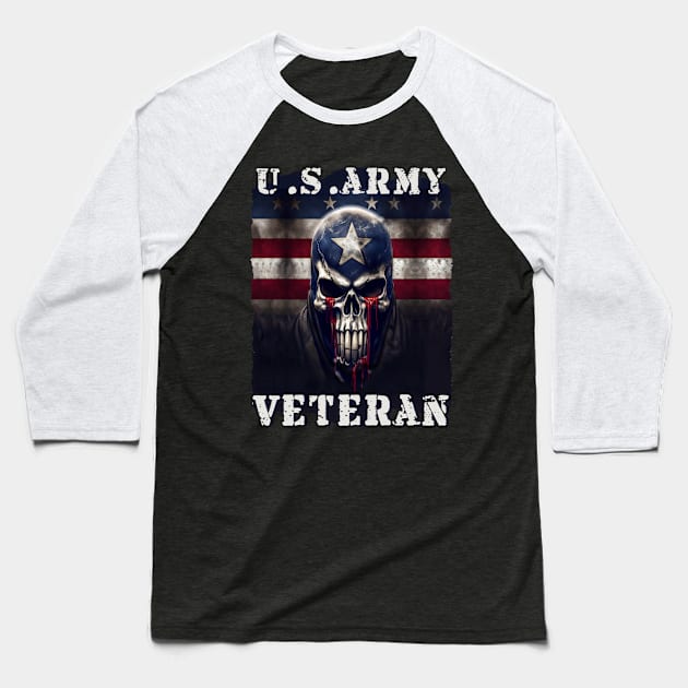 Skull US Veteran Baseball T-Shirt by SkullTroops